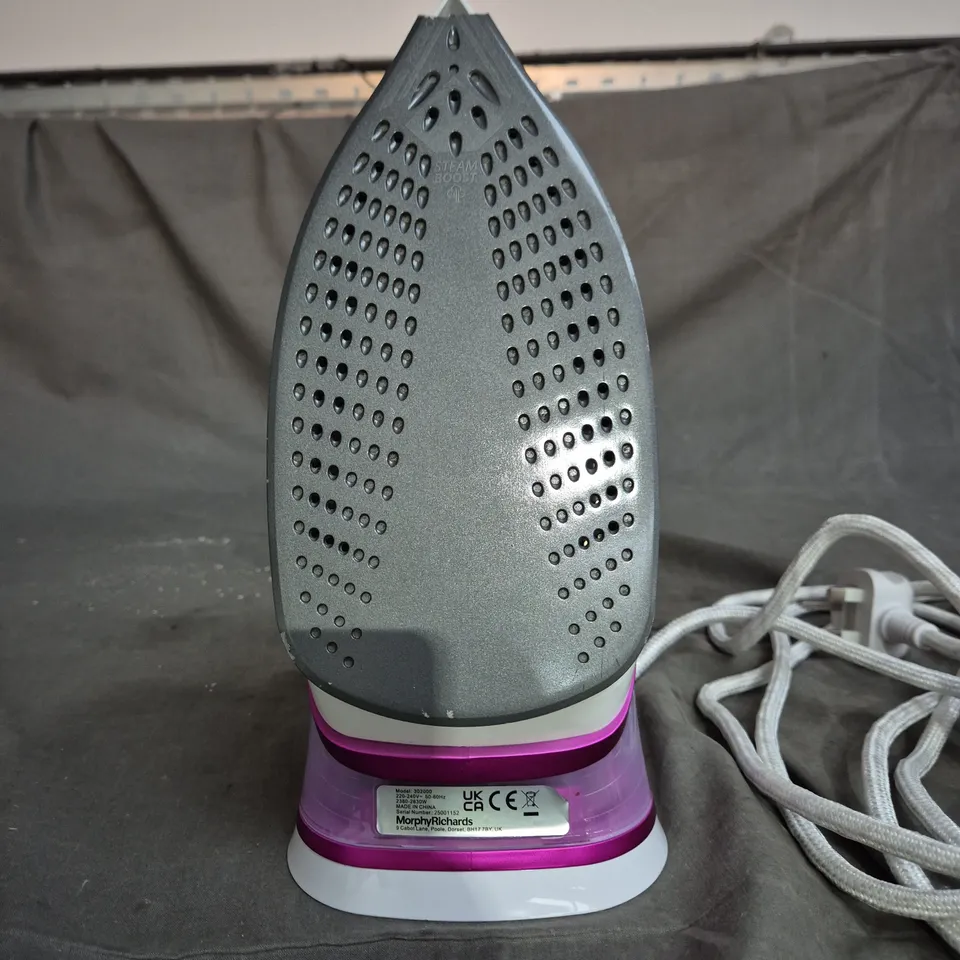 MORPHY RICHARDS STEAM IRON – PURPLE & WHITE, TRANSPARENT WATER TANK