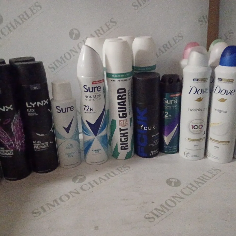 BOX OF HOUSEHOLD ITEMS TO INCLUDE DEODRANTS & ANTI-PERSPIANTS