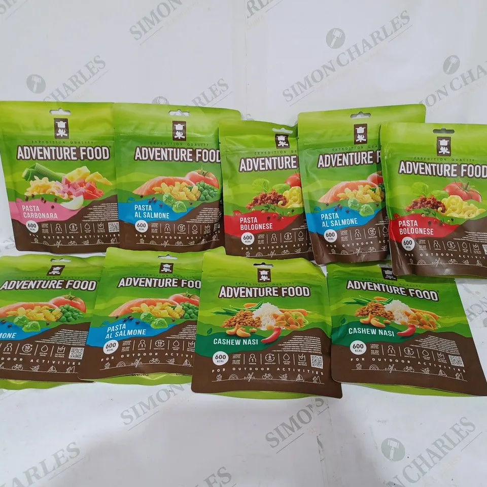 BOX TO CONTAIN APPROX. 9 X ASSORTED ADVENTURE FOODS EXPEDITION QUALITY CAMPING MEALS. MEALS VARY 