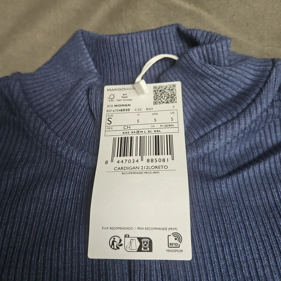 MANGO SMALL ZIP UP TOP BLUE WITH TAGS