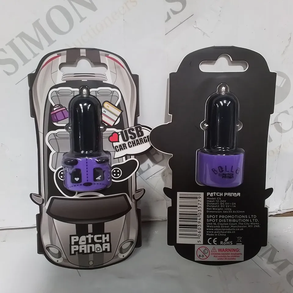 LOT OF APPROXIMATELY 80 PATCH PANDA USB CAR CHARGERS - PURPLE