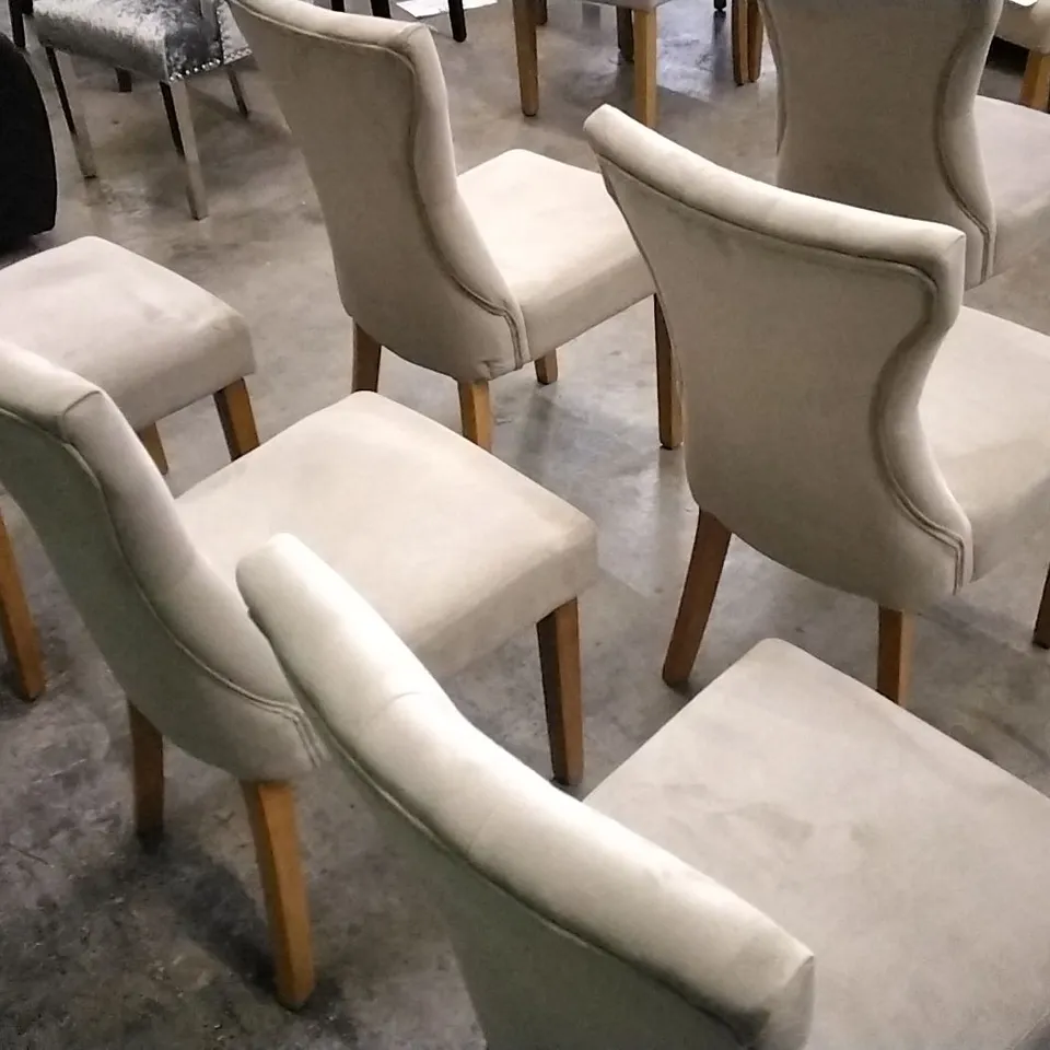 SET OF 6 PLUSH MINK FABRIC BUTTONBACK DINING CHAIRS WITH WOODEN LEGS