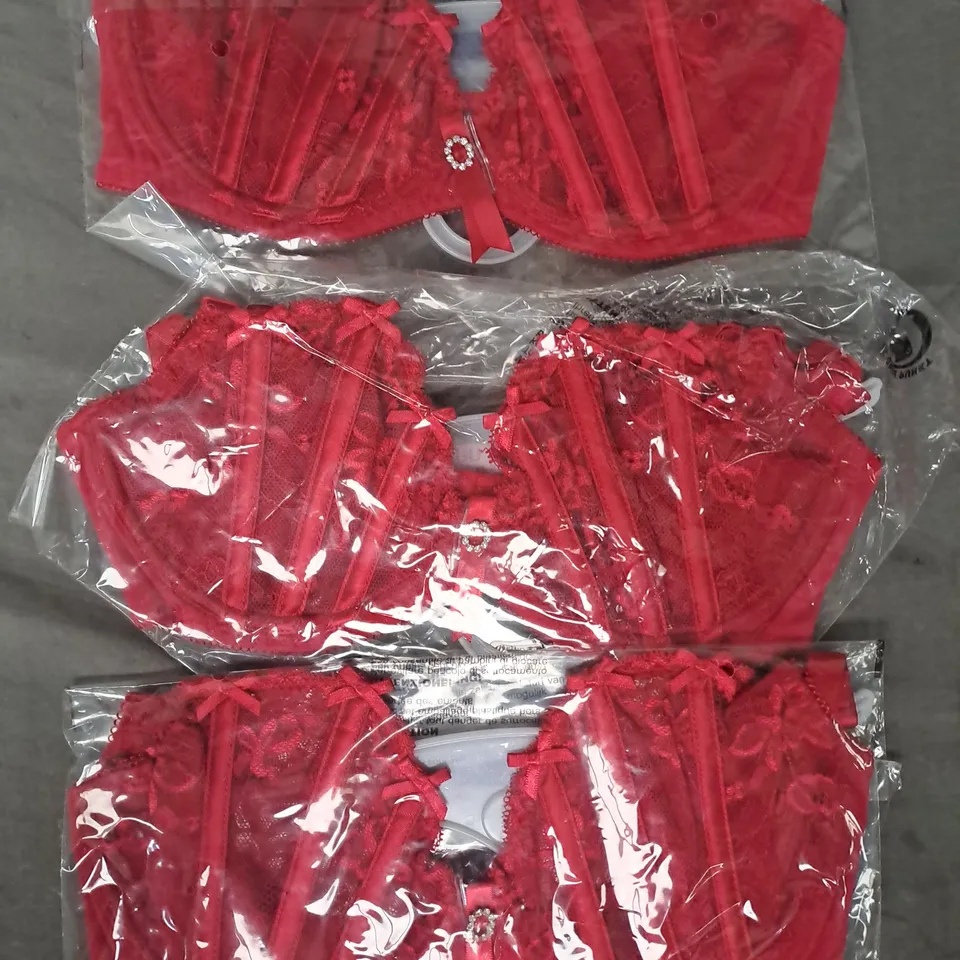 BOX OF APPROXIMATELY 25 ASSORTED UNBRANDED LACE RED BRAS IN VARIOUS SIZES - COLLECTION ONLY