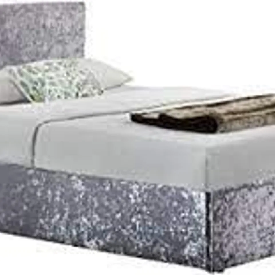 BOXED 120CM BERLIN FABRIC BED , STEEL CRUSHED VELVET 