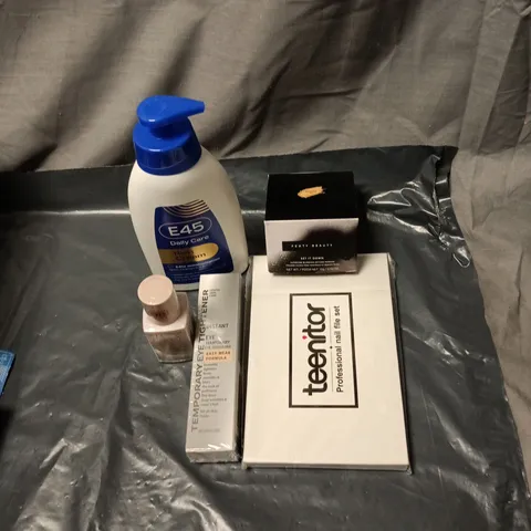 APPROXIMATELY 20 ASSORTED COSMETIC ITEMS INCLUDING FENTY BEAUTY SUPERFINE BLURRING SETTING POWDER, E45 RICH CREAM, NAIL FILE SET, TEMPORARY EYE TIGHTENER, REVOLUTION SKIN SILK F7 SERUM FOUNDATION