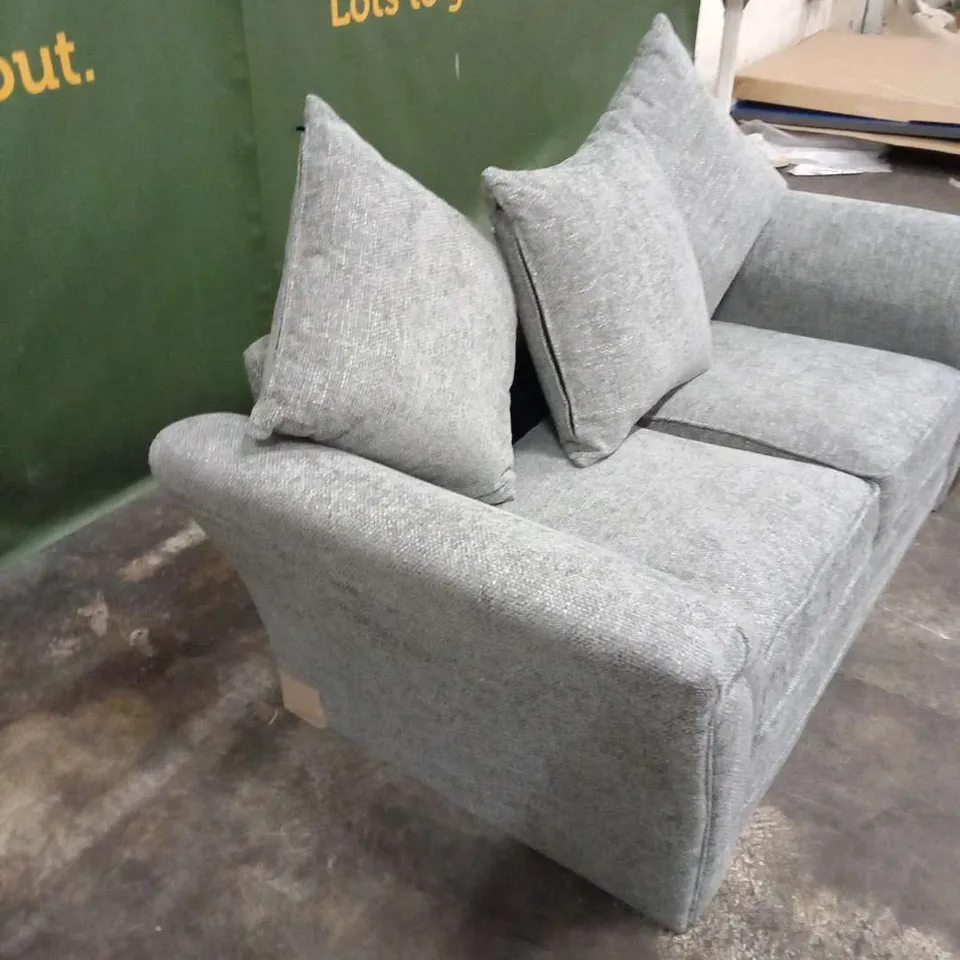 DESIGNER DURY GREY CHUNKY WEAVE FABRIC TWO SEATER SOFA