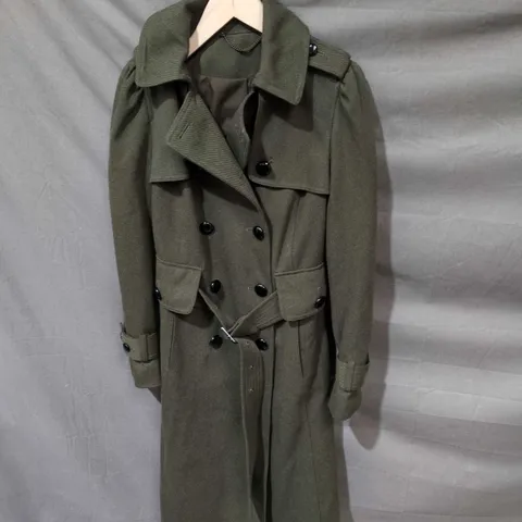 TOPSHOP WOOL-BLEND TRENCH COAT – OLIVE GREEN, UK 10 (EU 38 / US 6)