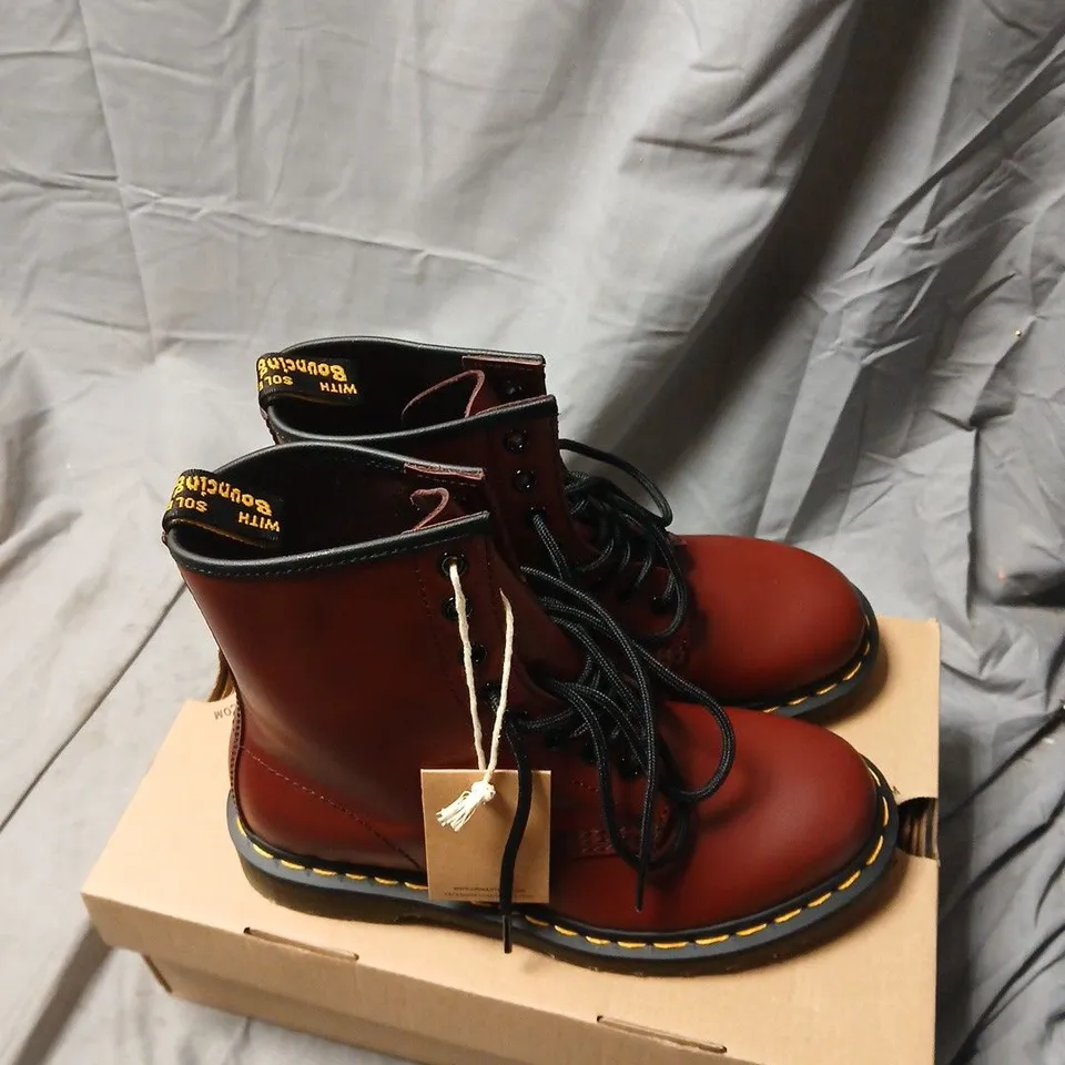 DR. MARTENS 1460 CHERRY RED BOOTS, UK5 (EU38) – BOXED
