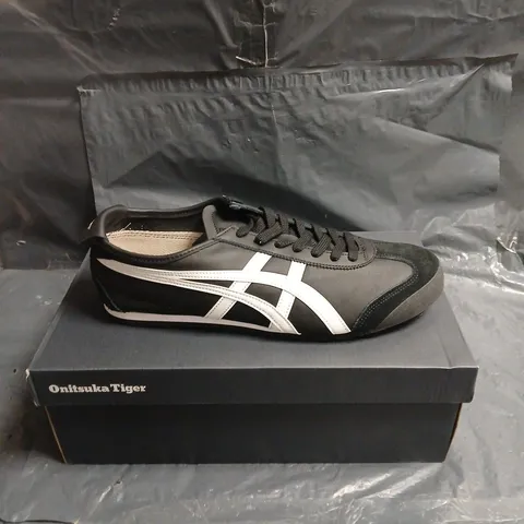 ONITSUKA TIGER SNEAKERS – BLACK WITH WHITE STRIPES (BOXED) SIZE 11.5