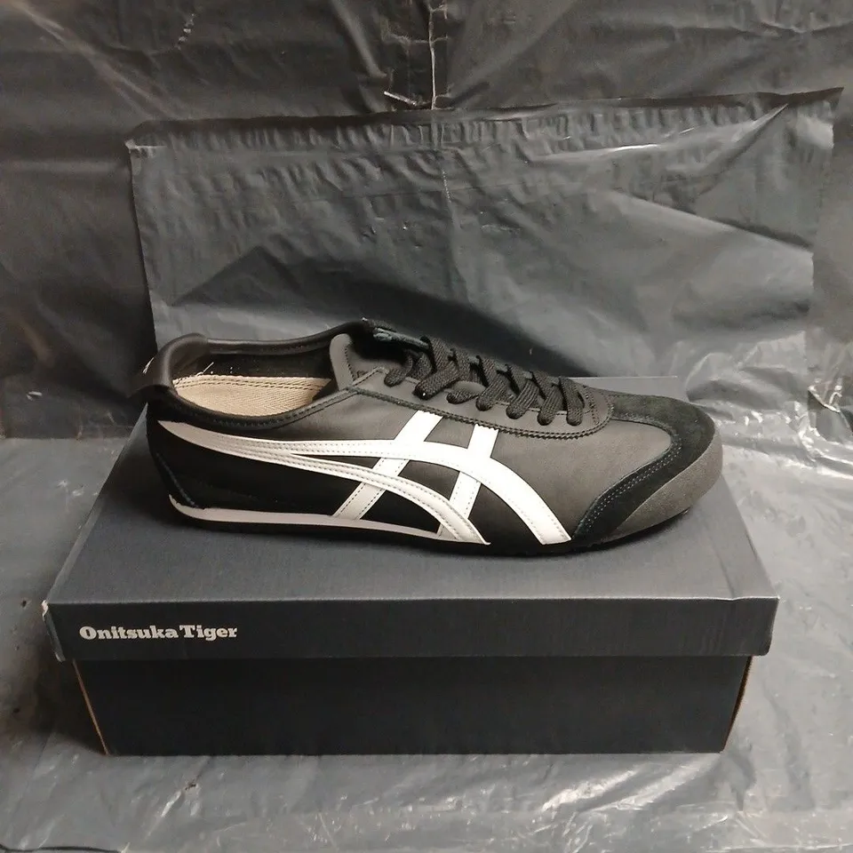 ONITSUKA TIGER SNEAKERS – BLACK WITH WHITE STRIPES (BOXED) SIZE 11.5
