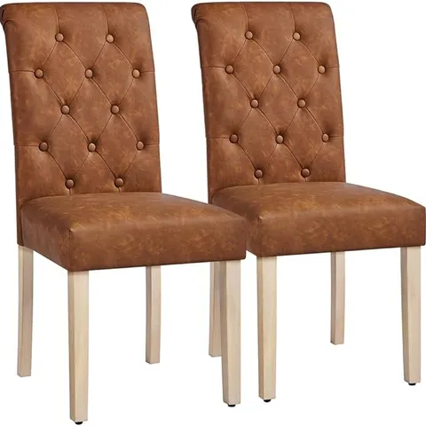 BOXED PAIR OF BROWN LEATHER UPHOLSTERED DINING/SIDE CHAIRS (SET OF 2 IN 1 BOX)