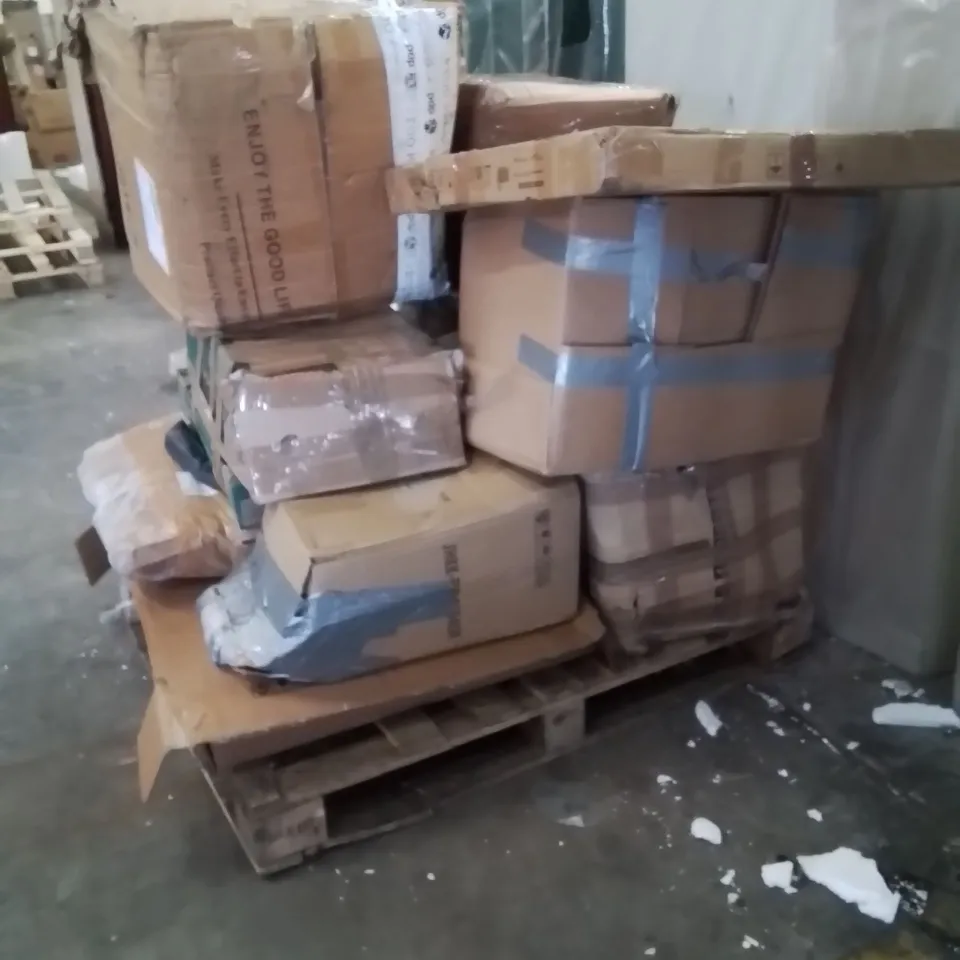 PALLET OF ASSORTED HOUSEHOLD GOODS AND PRODUCTS TO INCLUDE;CHAIRS,MIRROR 