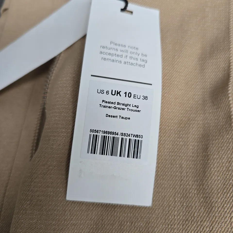 ME+EM PLEATED STRAIGHT LEG TRAINER-GRAZER TROUSERS – DESERT TAUPE (US 6 / UK 10 / EU 38)