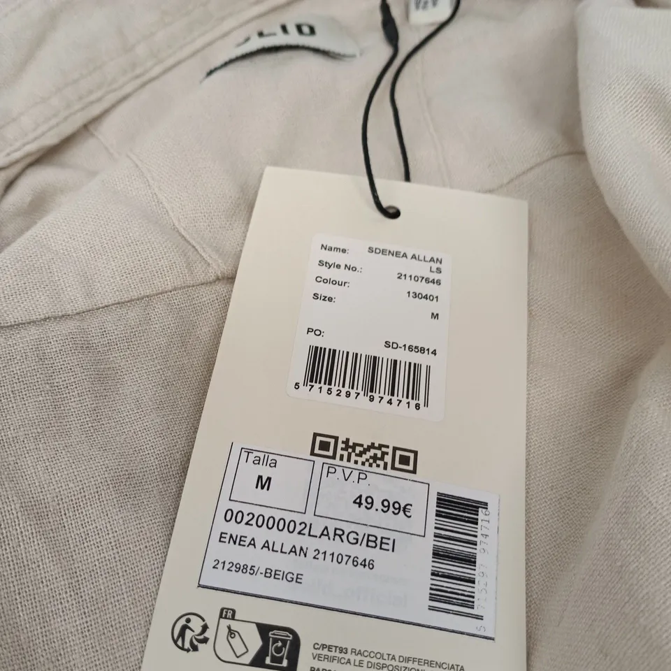 SOLID BEIGE LONG-SLEEVE SHIRT, SIZE M 