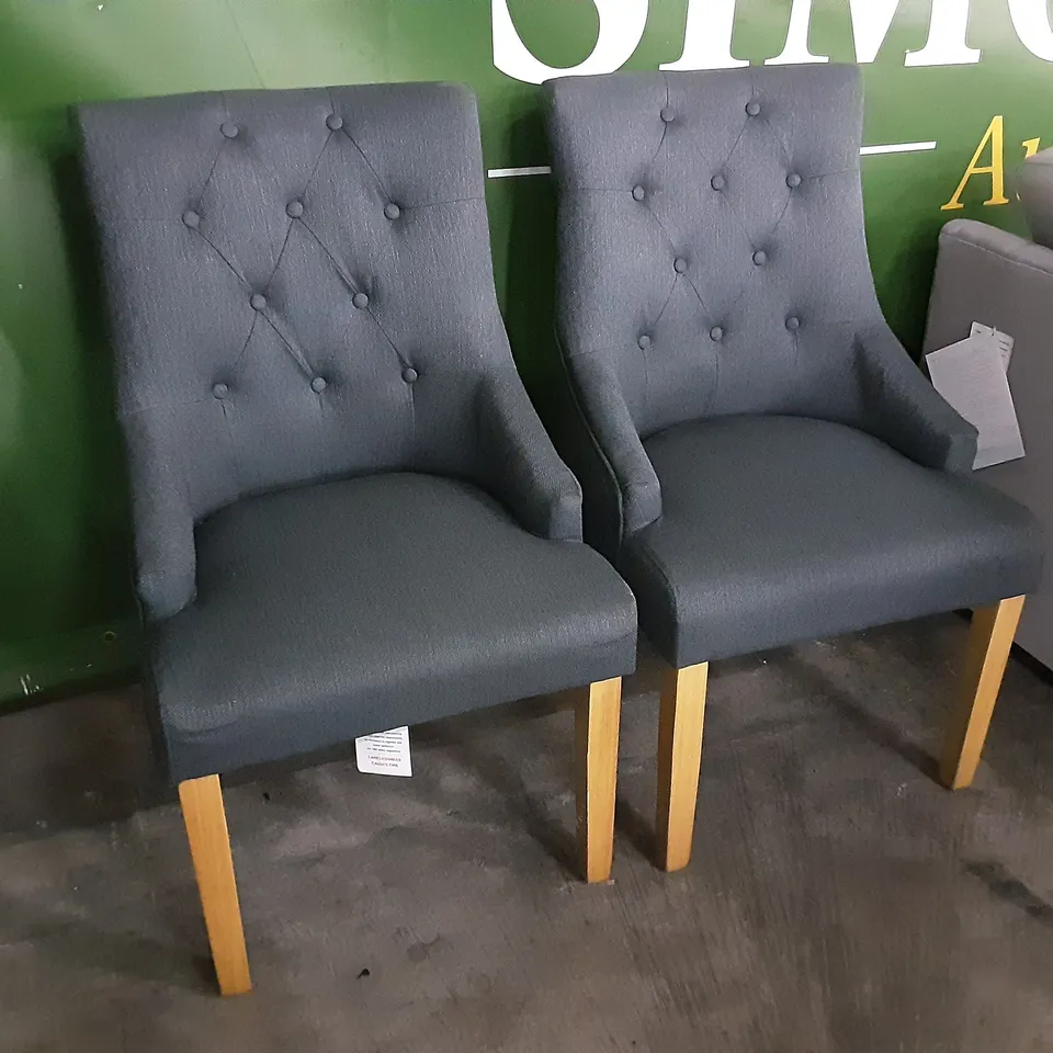 DESIGNER PAIR OF DARK GREY FABRIC DINING CHAIRS