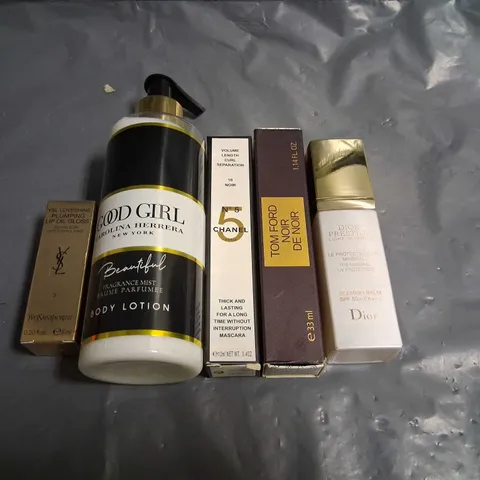 FIVE ASSORTED HEALTH AND BEAUTY PRODUCTS TO INCLUDE; DIOR, CAROLINA HERRERA, YVES SAINT LAURENT, CHANEL AND TOM FORD