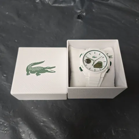 BOXED LACOSTE MENS 45MM WHITE SILICONE WATCH 