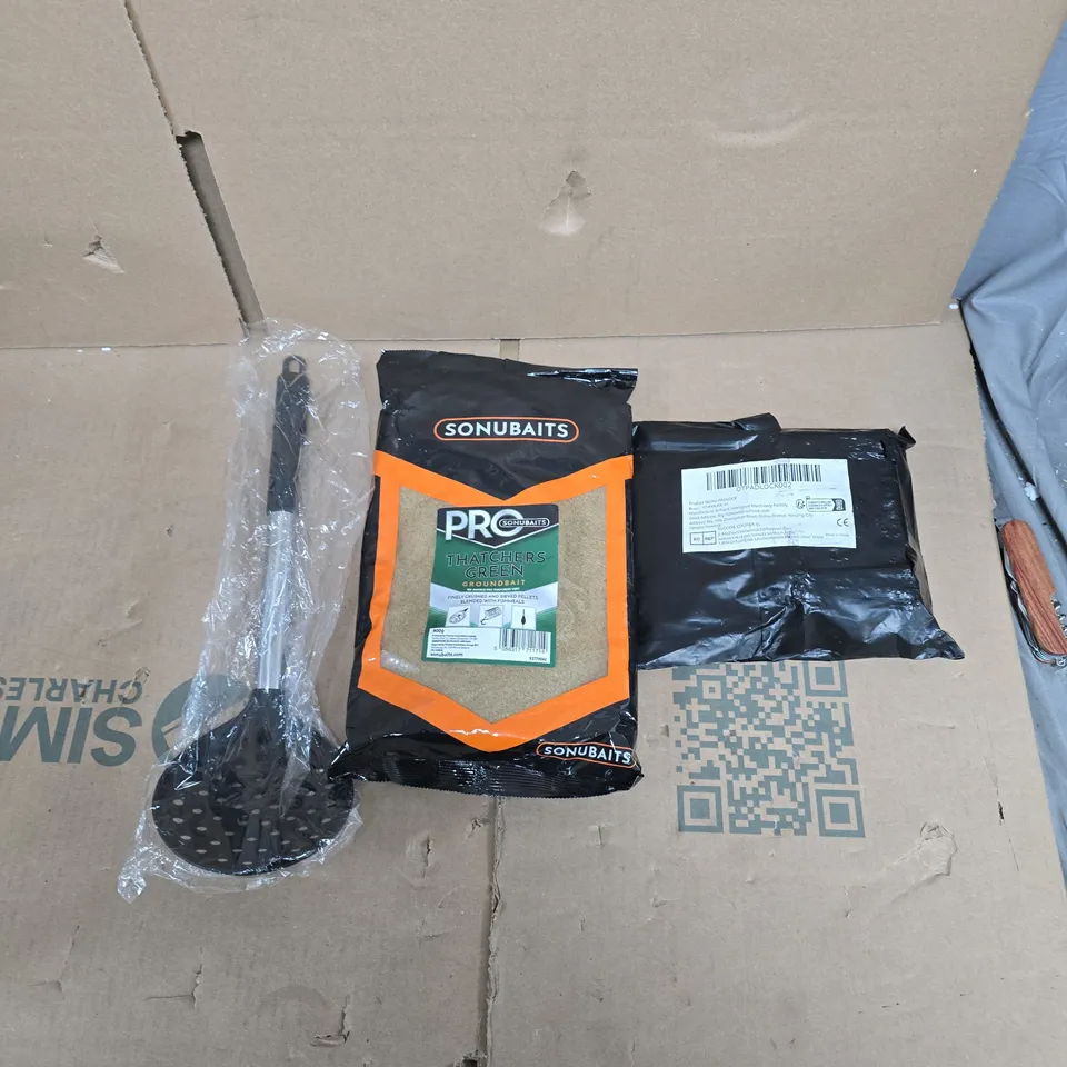 APPROXIMATELY 15 ASSORTED HOUSEHOLD PRODUCTS TO INCLUDE FISH GROUNDBAIT, PADLOCK, KITCHEN UTENSIL ETC 