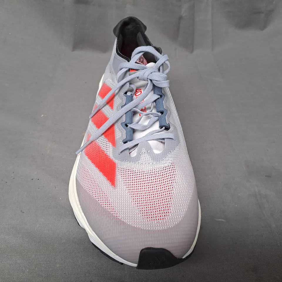 PAIR OF ADIDAS ADIZERO BOSTON SHOES IN GREY/RED UK SIZE 9