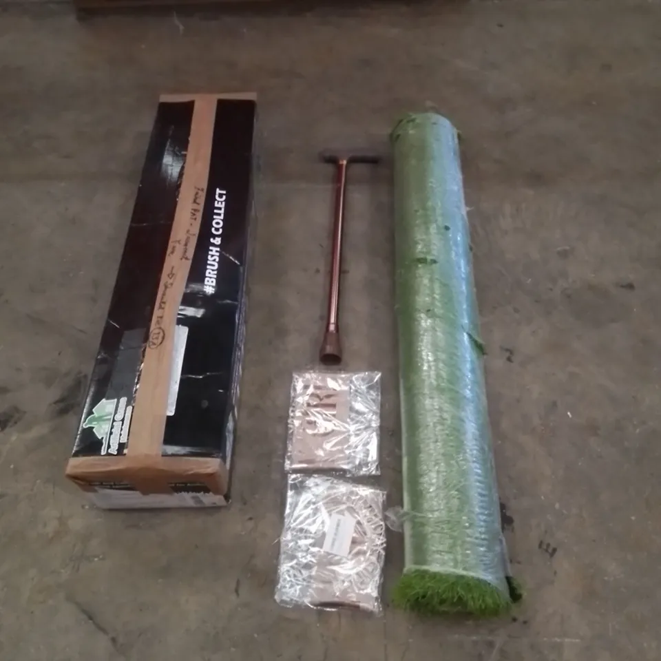 PALLET CONTAINING ASSORTED HOUSEHOLD & HOME IMPROVEMENT PRODUCTS. INCLUDES ROLLS OF ARTIFICIAL GRASS, WALKING AID, OFFICE CHAIR, DESK ETC 