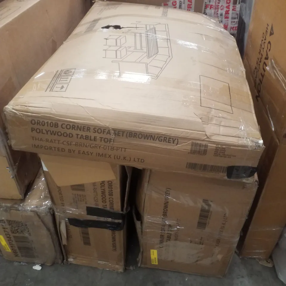 BOXED OR010B CORNER SOFA SET - BROWN/GREY (3 BOXES)