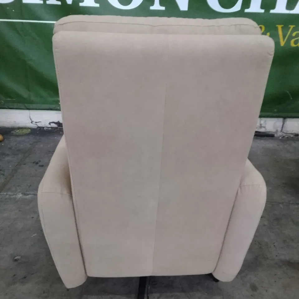QUALITY ITALIAN DESIGNER MALTA RECLINER SWIVEL ARMCHAIR - BEIGE FABRIC