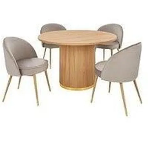 BOXED CARINA 120cm ROUND DINING TABLE + 4 CHAIRS - OAK (4 BOXES)