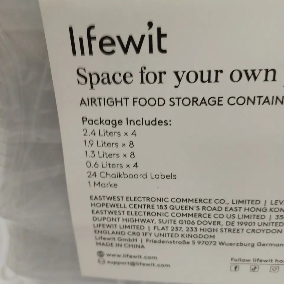 SEALED PACK OF LIFEWIT AIRTIGHT FOOD STORAGE CONTAINERS, APPROX. 24 CONTAINERS 