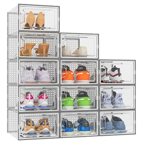BOXED NEO GREY 12 PCS TRANSPARENT LARGE SHOE STORAGE BOXES