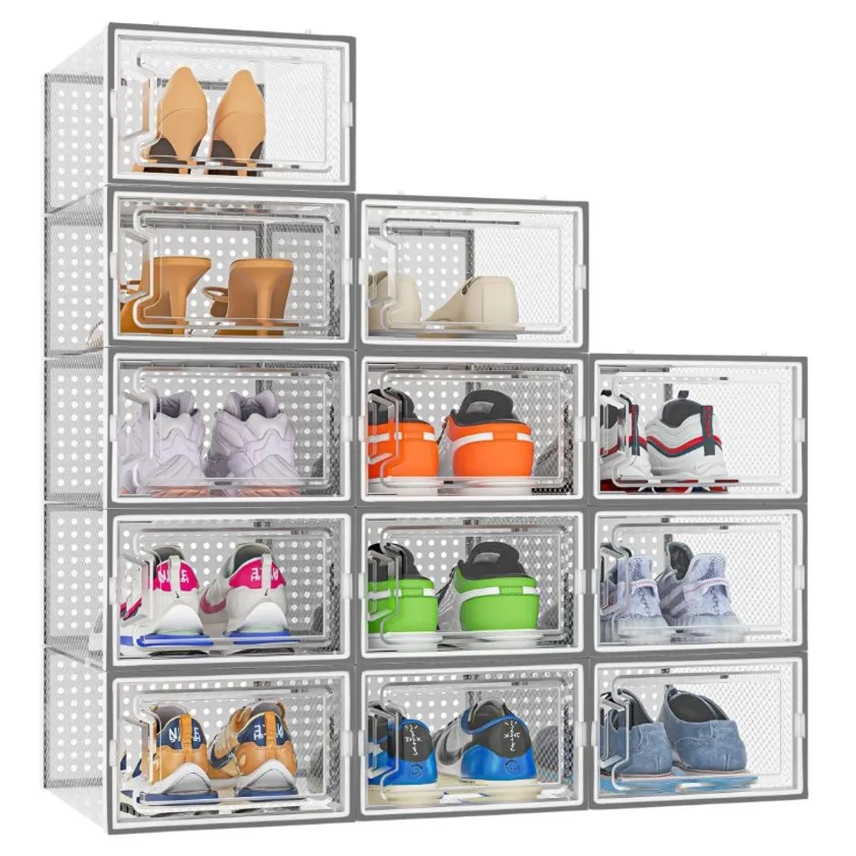 BOXED NEO GREY 12 PCS TRANSPARENT LARGE SHOE STORAGE BOXES