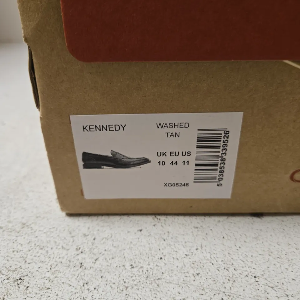 BASE LONDON KENNEDY WASHED TAN LEATHER LOAFERS – UK 10 (EU 44, US 11)