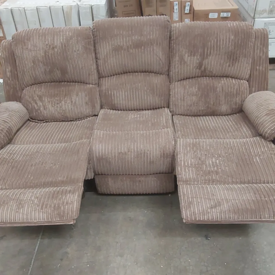 QUALITY DESIGNER 3-SEATER CORDUROY UPHOLSTERED MANUAL RECLINING SOFA