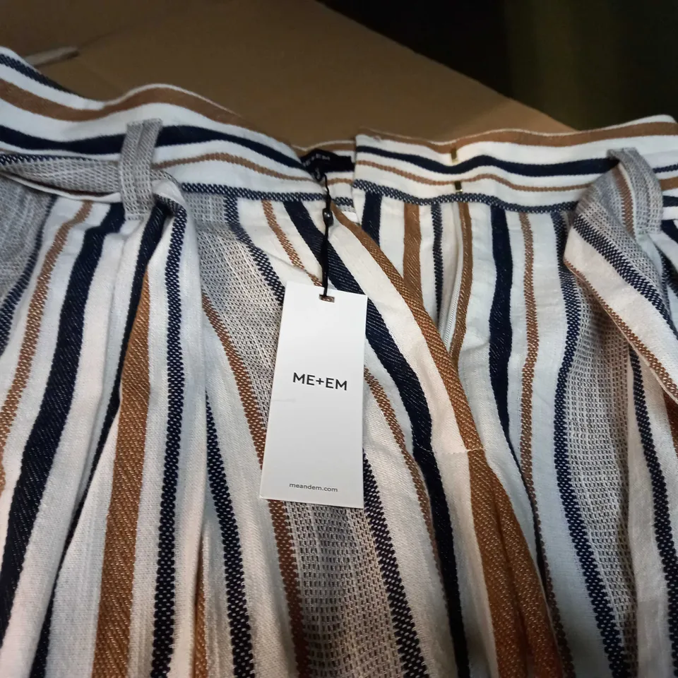 ME+EM CREAM/NAVY/TAN STATEMENT SUMMER STRIPE TROUSERS - SIZE 12