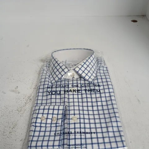 CHARLES TYRWHITT SLIM FIT NON-IRON SHIRT – BLUE/WHITE CHECK, UK 16 (16/36IN)