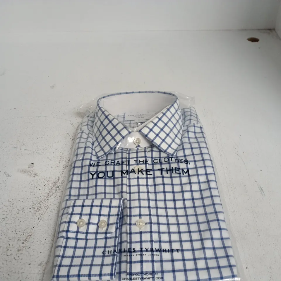 CHARLES TYRWHITT SLIM FIT NON-IRON SHIRT – BLUE/WHITE CHECK, UK 16 (16/36IN)