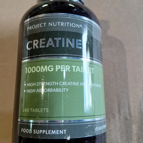 APPROXIMATELY 39 TUBS OF PROJECT NUTRITION CREATINE 1000MG PER TABLET – 240 TABLETS (VEGAN FRIENDLY)