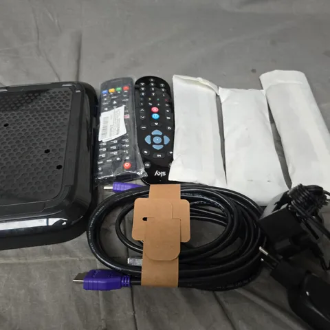 APPROXIMATELY 15 ASSORTED ELECTRICAL PRODUCTS & ACCESSORIES TO INCLUDE NETWORK CABLES SKY BOXED AND SKY REMOTES , ETC