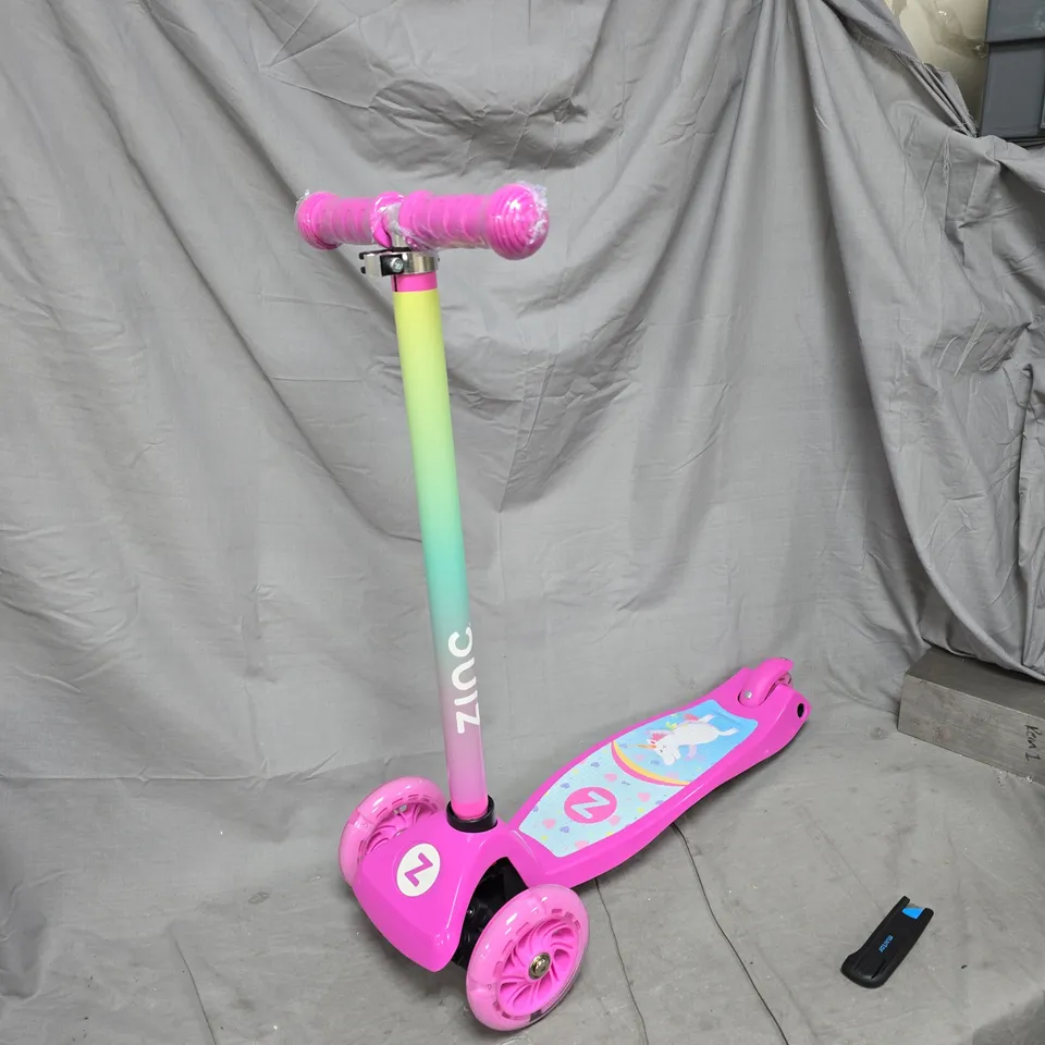 ZINC PINK 3-WHEEL KIDS SCOOTER WITH UNICORN DECK 