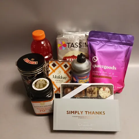 BOX OF APPROX 12 ASSORTED FOOD ITEMS TO INCLUDE - BAILEY'S DRINKING CHOCOLATE - SPACEGOODS FOOD SUPPLEMENT - HOTEL CHOCOLAT SELECTION ETC