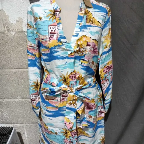 BODEN WOMEN'S TROPICAL PRINT TUNIC STYLE DRESS WITH TIE BELT - SIZE 14