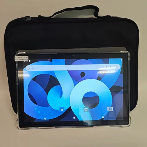 ANDROID TABLET WITH GREY FOLDING CASE, ACCESSORIES AND CARRY SLEEVE
