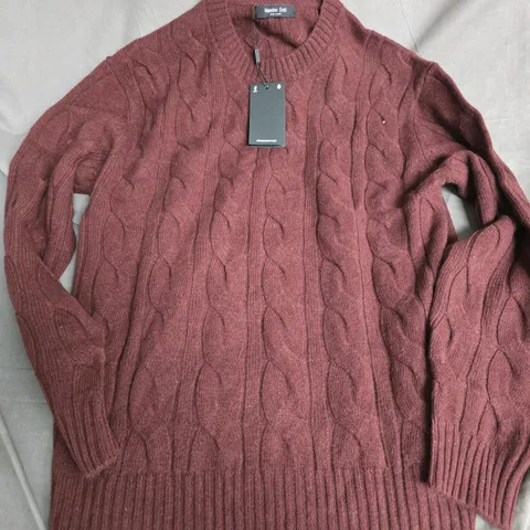 MASSIMO DUTTI BURGUNDY CABLE-KNIT JUMPER, SIZE L