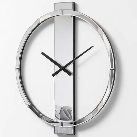 BOXED SHYFOY ROUND MIRRORED WALL CLOCK, 60 CM MODERN GLASS HOME DECORATION STYLE | FULL MIRRORED FINISH, SILENT QUARTZ MOVEMENT, NOβNUMERAL DIAL, CONTEMPORARY DΓCOR, HD REFLECTION (1 BOX)