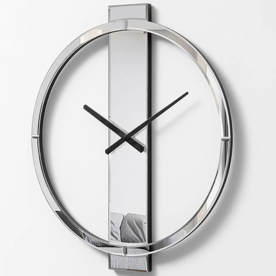 BOXED SHYFOY ROUND MIRRORED WALL CLOCK, 60 CM MODERN GLASS HOME DECORATION STYLE | FULL MIRRORED FINISH, SILENT QUARTZ MOVEMENT, NO‑NUMERAL DIAL, CONTEMPORARY DÉCOR, HD REFLECTION (1 BOX)