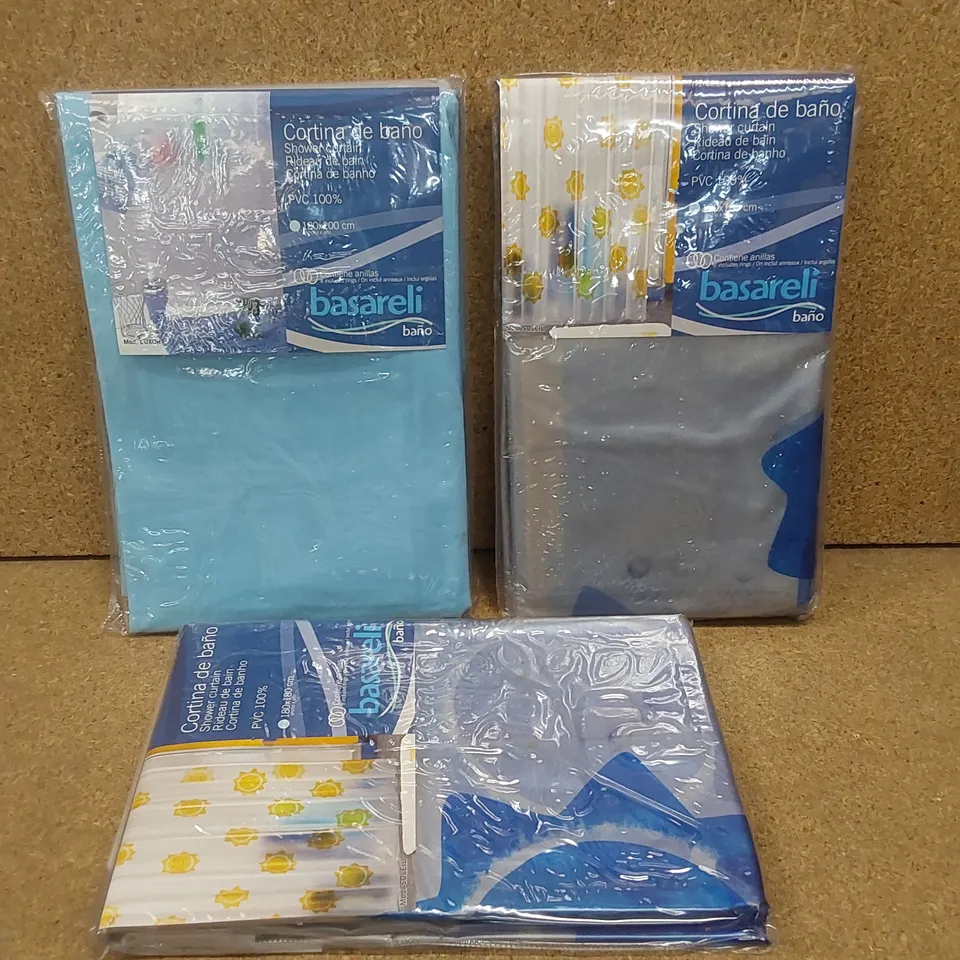BOX OF APPROX 17 X SHOWER CURTAINS // DESIGNS MAY VARY