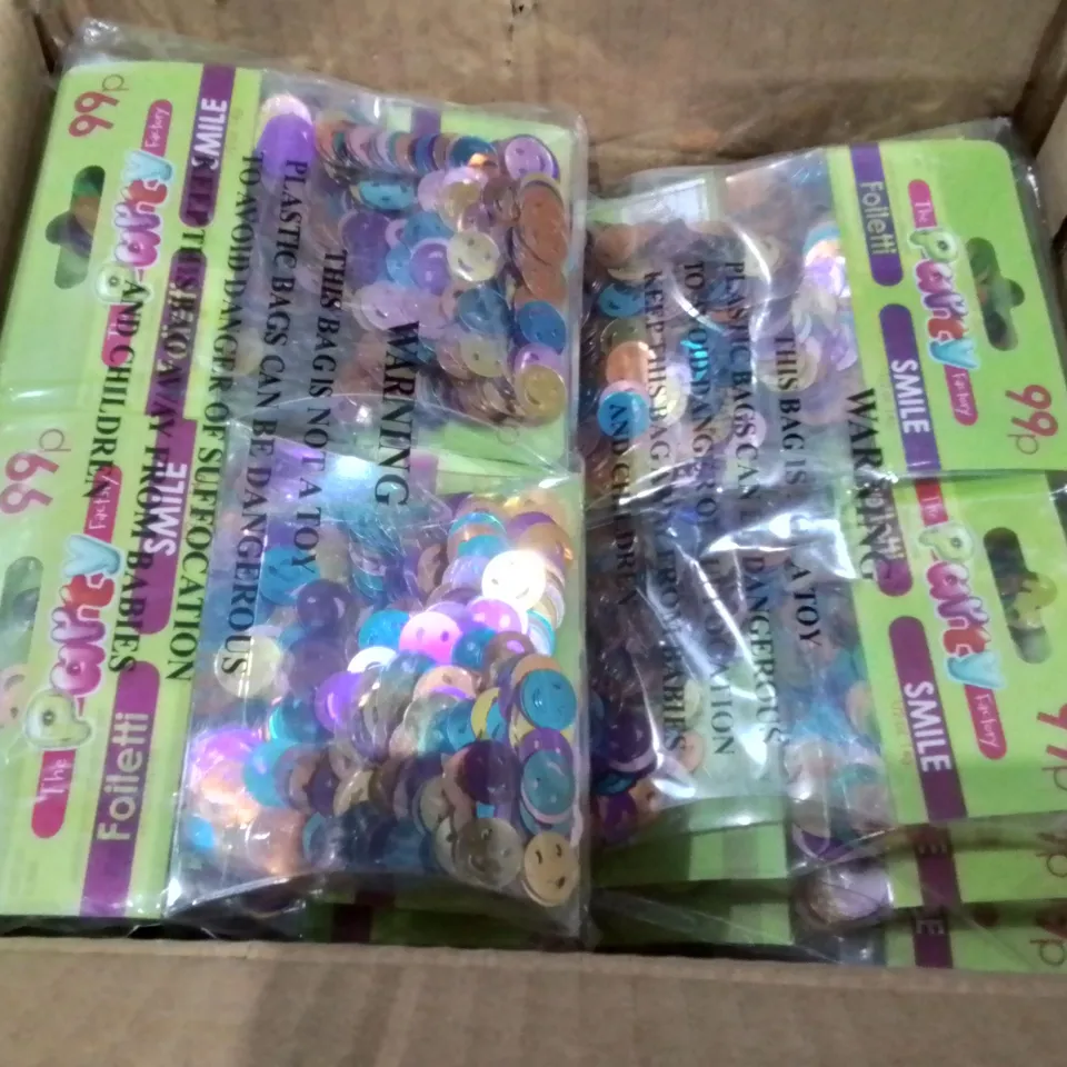 LOT OF 144 BRAND NEW 14G PACKS OF METALLIC SMILE CONFETTI IN ASSORTED COLOURS 
