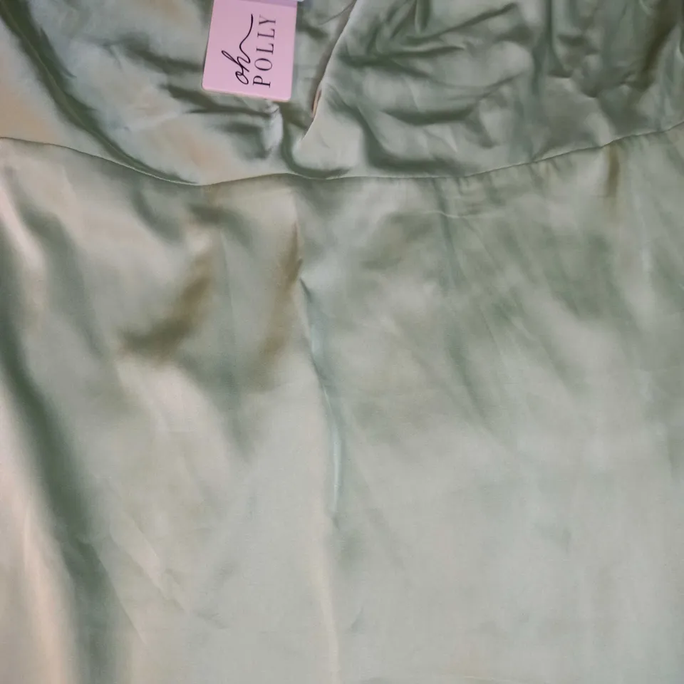 OH POLLY SAGE SATIN COWL NECK SLIP DRESS - SIZE 14