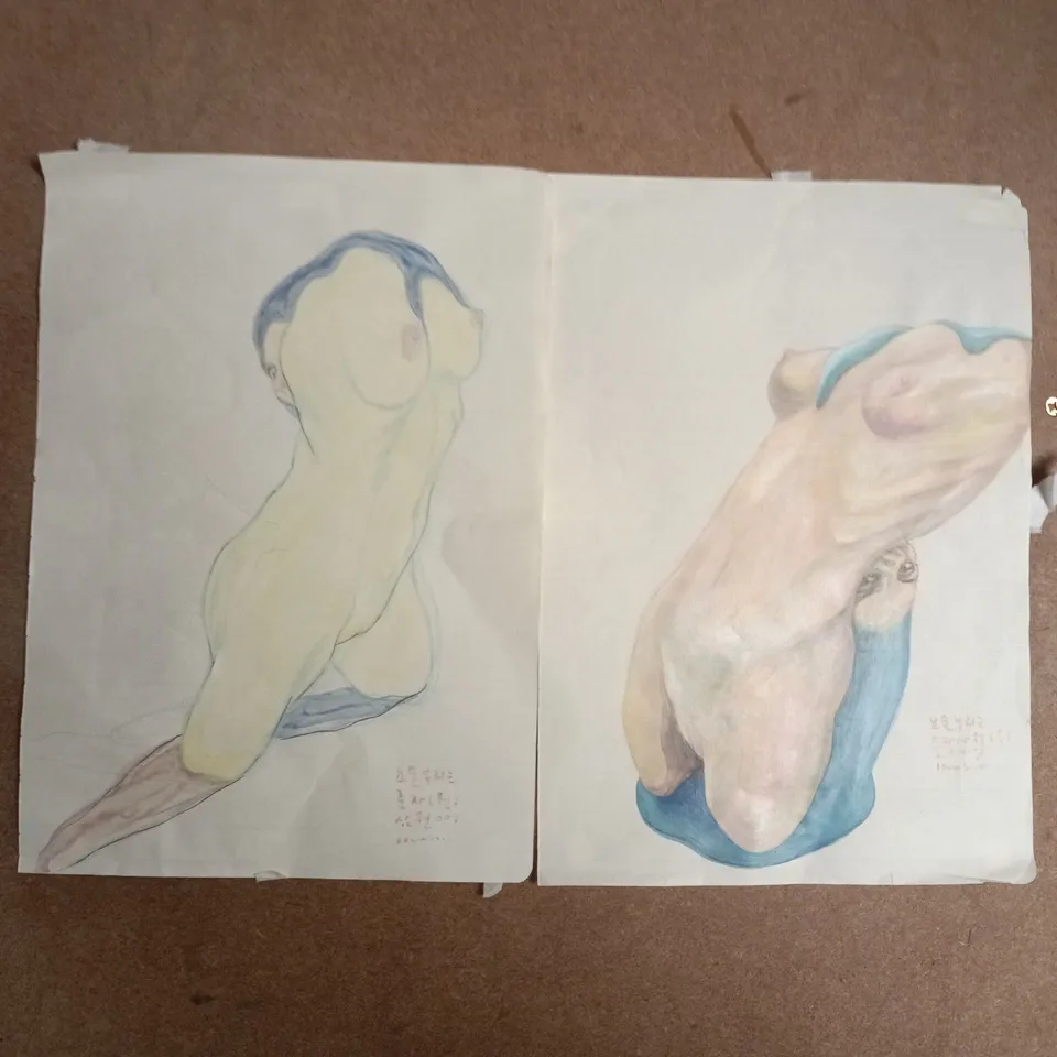 "CROUCHING NUDE" BY EGON SCHIELE ART PRINT PAIR