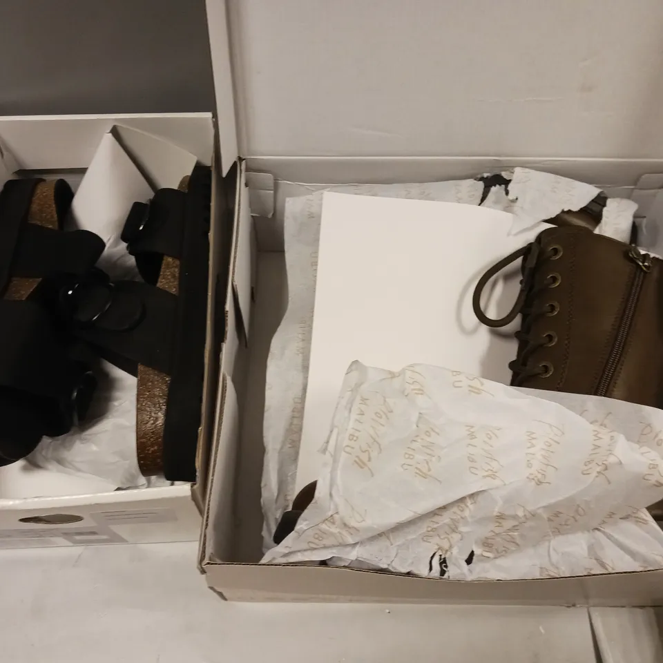 APPROXIMATELY 9 BOXED PAIRS OF SHOES AND SANDALS IN VARIOUS TYPES, COLOURS AND SIZES FROM STRIVE, SKETCHERS, MODA IN PELLE, ETC