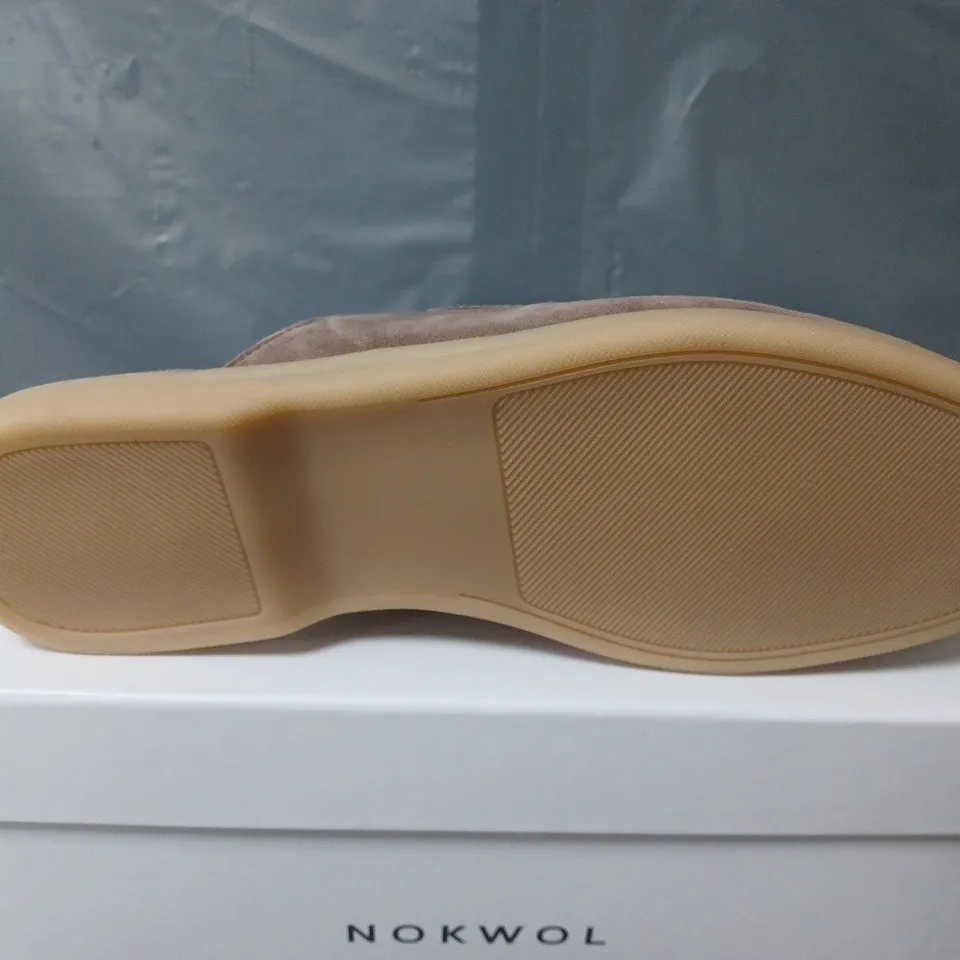 BOXED PAIR OF NOKWOL JESSIE FAWN SUEDE IN GREY - SIZE 39